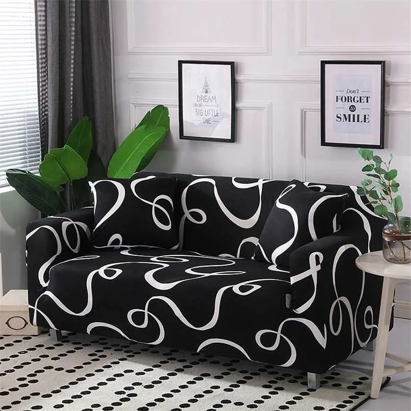 Linha branca preta sofá sofá sofá banco de poliéster tampas de móveis elásticos deslizamentos de móveis para sala de estar home 211116