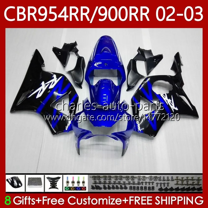 Kit de carroçaria para Honda CBR900 CBR954 RR CBR 954 900 RR CC 2002-2003 Corpo 61No.6 CBR954rr CBR 900RR 954RR 900CC 02 03 CBR900RR CBR954-RR 2002 Faires Blue Black Blk