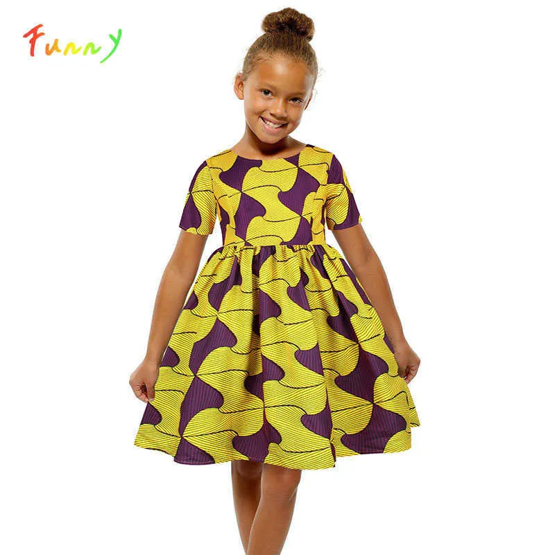 Meisjes Afrikaanse kleding kinderen bazin Riche Dashiki Ankara zomerjurken voor meisjes gestreepte gedrukte kinderen verjaardag jurk multi q0716