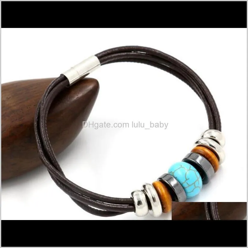 new fashion jewelry natural turquoise stone leahter bracelet bohemian beaded bracelets simple deisgn women christmas gift