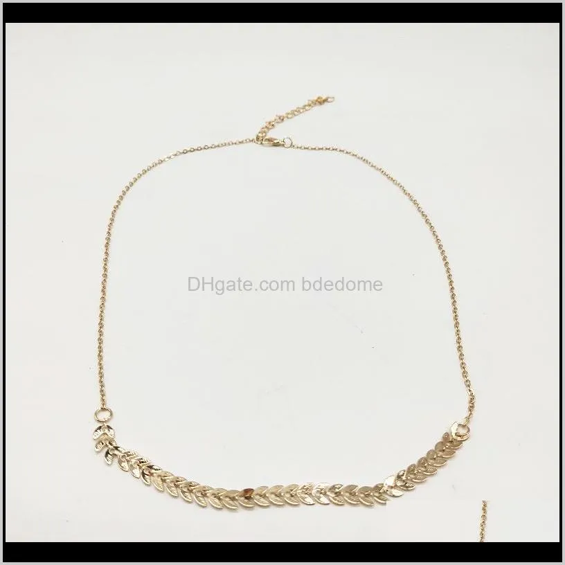 chain necklace o chain with fish bone v and little leaves chain silver color gold color plated women girls sexy gift at party