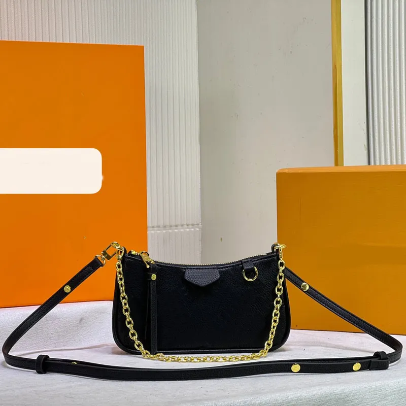 Women Crossbody Bag Handbags Emprente Leather Removable Chains Belts Easy Pouch On Strap Handbag Purse Embossed Letters Fashion Shoulder Bags