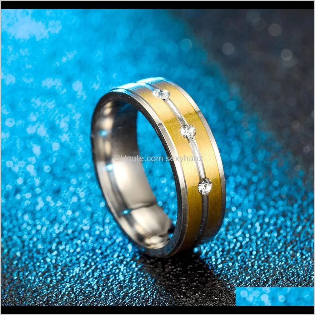 gold contrast color diamond ring stripe stainless steel couple rings engagement wedding rings band gift will and sandy new