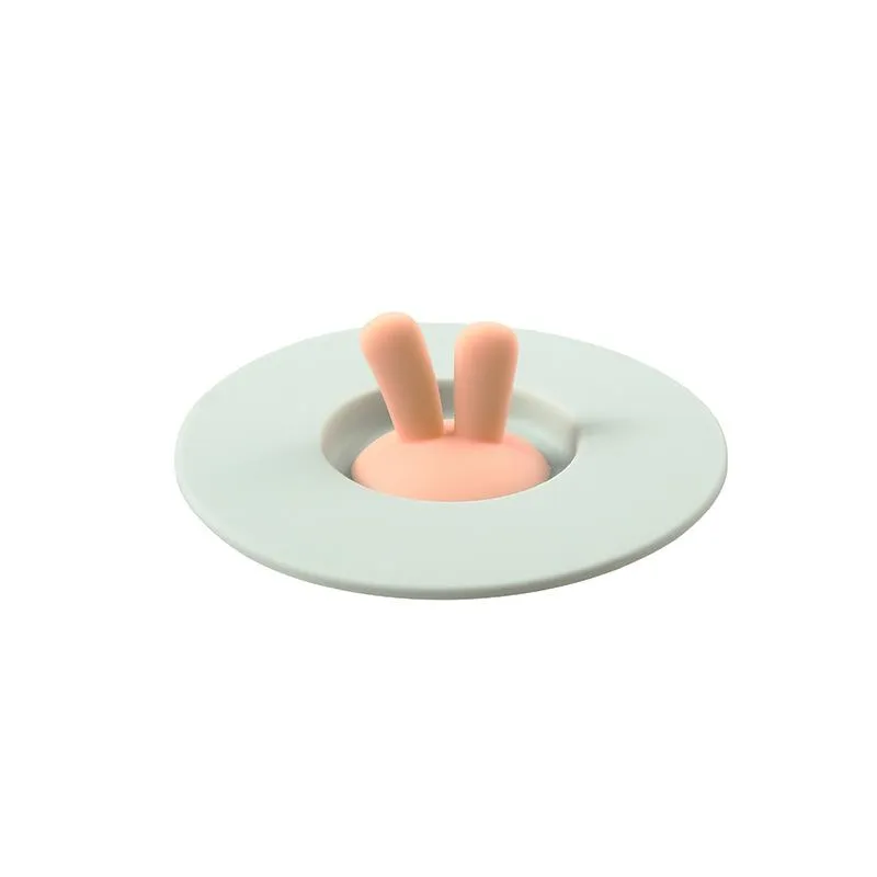 2021 Silicone Cup Lids 10cm Cartoon Rabbit Ears Overflow Prevention Anti Dust Round Bowl Lid Reusable Seal Coffee Mug Caps Cover FHL505-WY1698