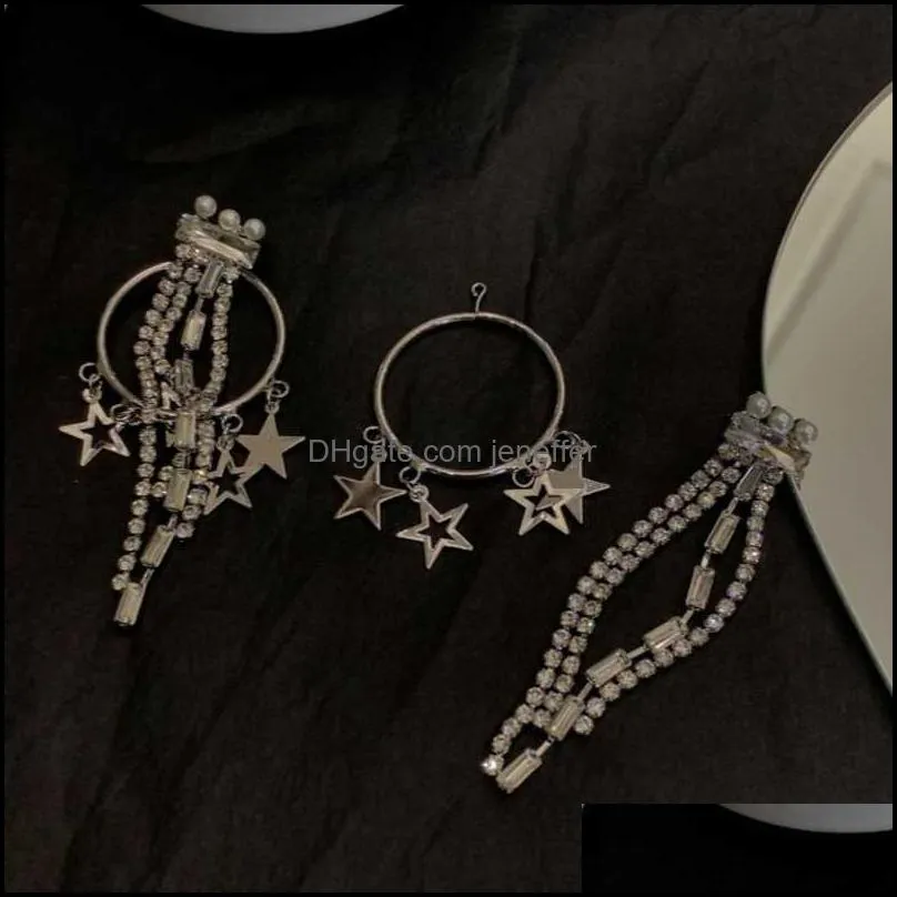 Two-wear Super Flashing Pearl Tassel Elegant Long Vintage Five-pointed Star Circle Earrings Detachable Women Trend Jewelry Dangle &