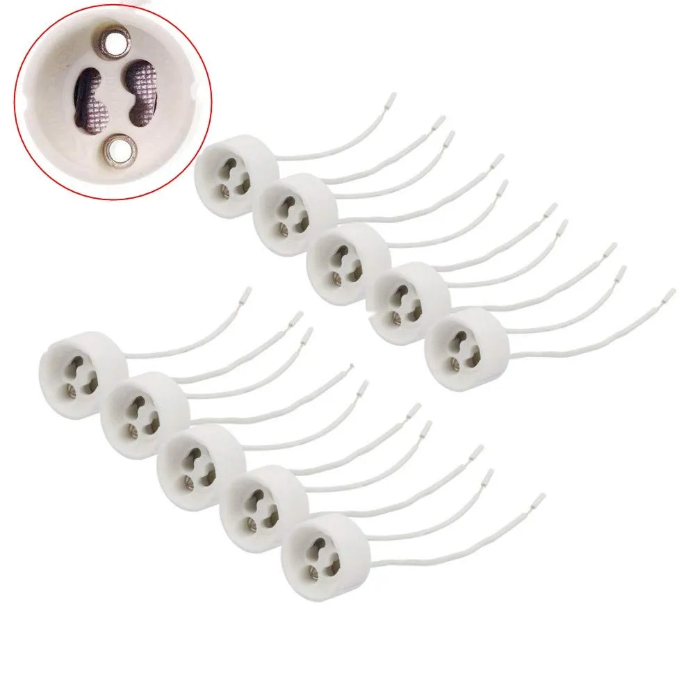 10 unids/lote de portalámparas GU10 de cerámica, conector Base, adaptador de enchufe, plomo de silicona para bombilla halógena, bombilla LED, cable de lámpara CFL de 15CM