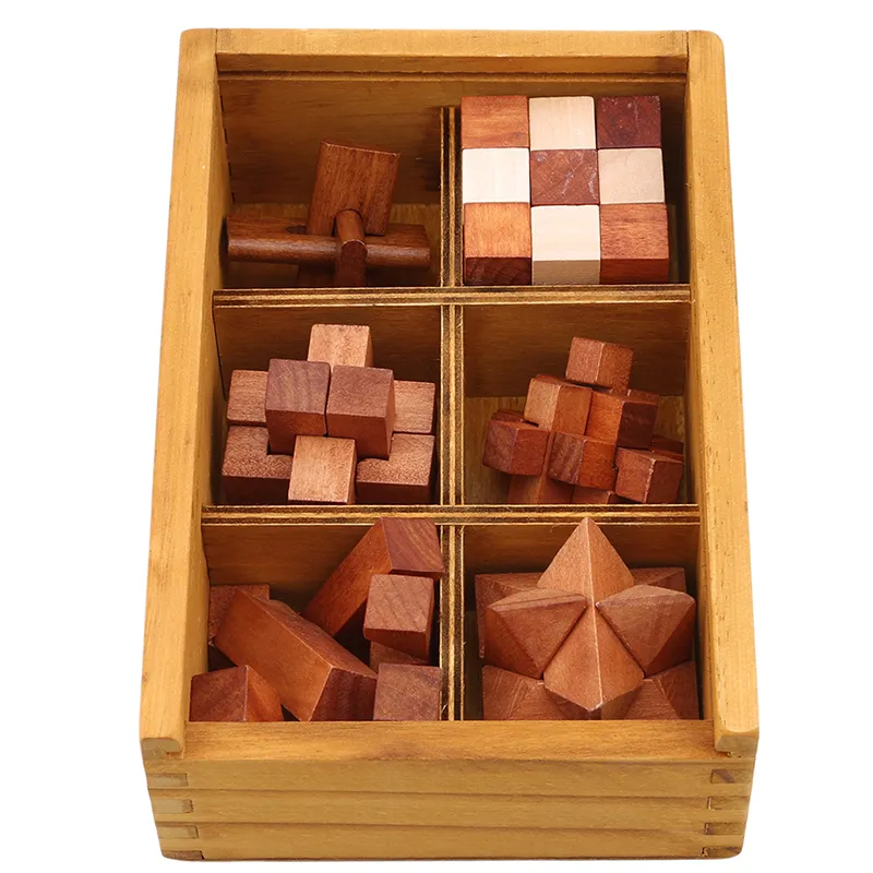 Set 3D Wooden Interlocking Burr Puzzles Kong Ming Lock Brain Teaser ...