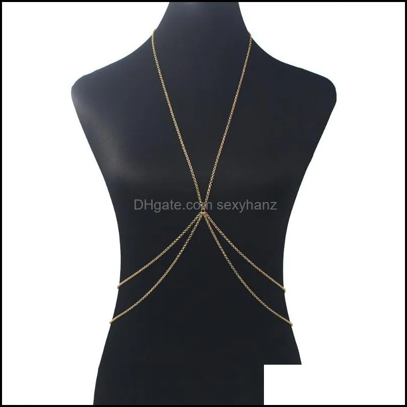 Other Est Fashion Gold/Silver Color Bikini Crossover Waist Belly Harness Body Chain Necklace Women Jewelry