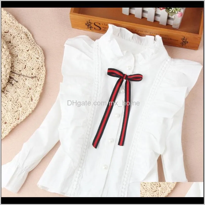 new arrival girls blouses fall children clothes white mandarin collar blouse for back to school shirts for teen kids tops 210305