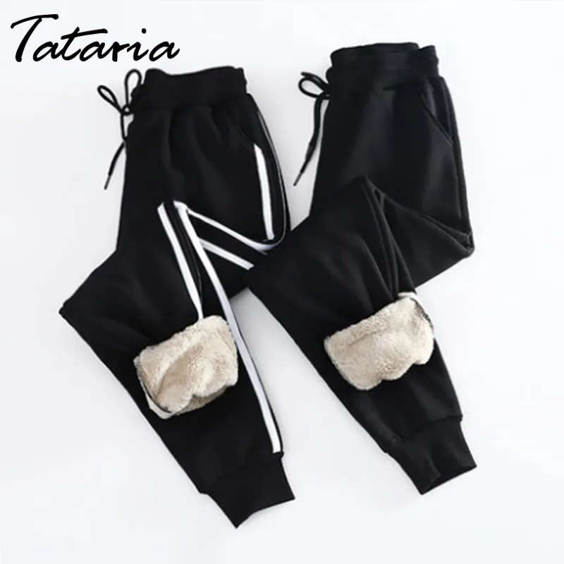 Tataria kadınlar için yüksek waisted harem pantolon kış kalın kadife kaşmir kadın rahat sıcak sweatpants pantolon 210514