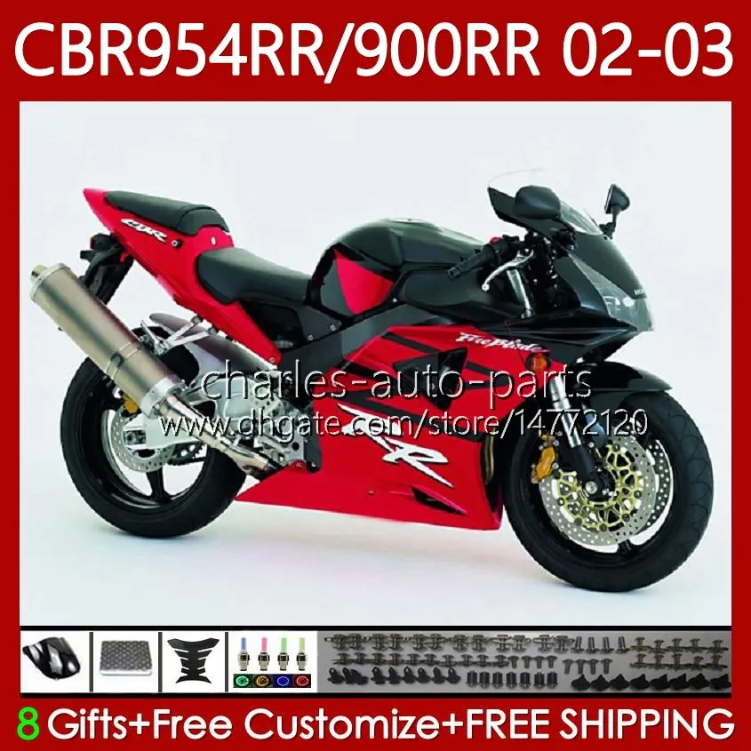 Kit de carrosserie pour HONDA CBR900 CBR954 RR CBR 954 900 RR CC 2002 2003 Bodys 61No.66 CBR 900RR 954RR 900CC 02-03 Rouge noir CBR954-RR CBR900RR CBR954RR 02 03 Carénage OEM