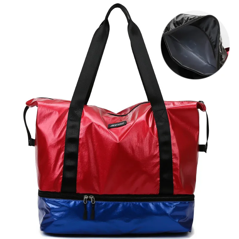 Bolsa de gimnasio brillante Bolsa de fitness de viaje húmedo seco para hombres Tas Bolsos Mujeres Bolsa de equipaje de nylon con zapatos Bolsillo Sac de Sport Q0705