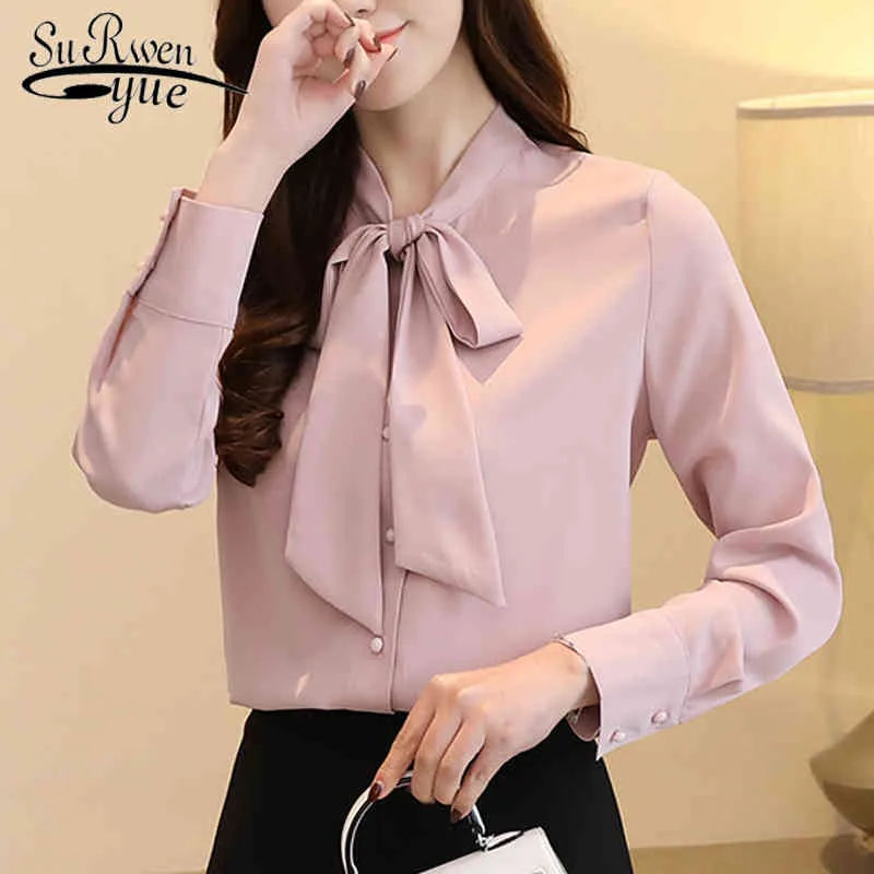 Women's Long Sleeve Chiffon Blouse - Solid White Casual Top with Bow Detail