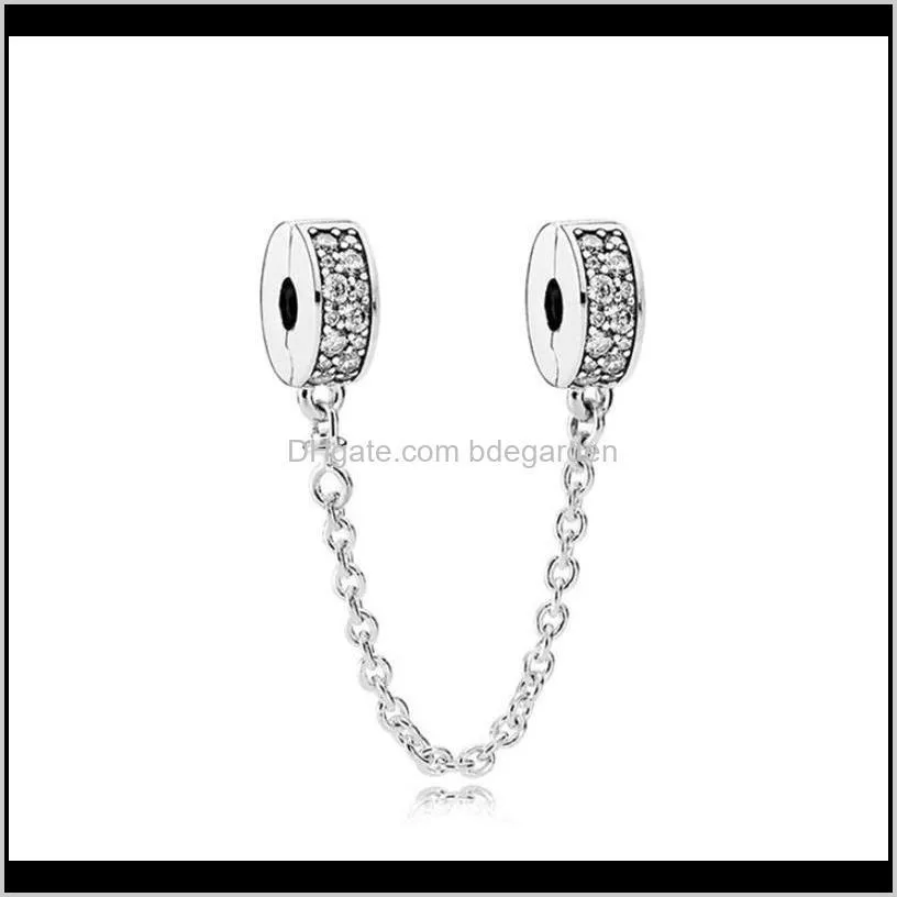 silver 925 sparkling clear sparkle flower safety chain charm bead fit original pandora bracelet pendant diy jewelry for women