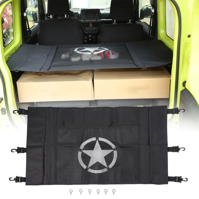 Sac de rangement sur le rideau de rideau de coffre arrière de la voiture  Noir pour Suzuki Jimny JB74 19+ Fived Star