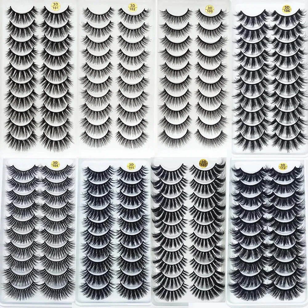 Mão feita 10pairs 3D Faux Mink Eyelashes Maquiagem Ferramentas Natural Longo Falso Lash Dramática Cílios Extensão Eyelash Maquiagem