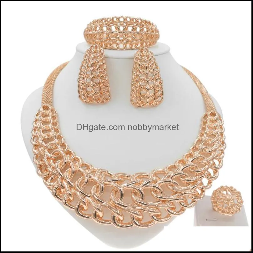 Earrings & Necklace Yulaili Exquisite Rose Gold Simple Style Jewelleries Set Daily Inexpensive Women`s Bracelet Earring Ring Sets