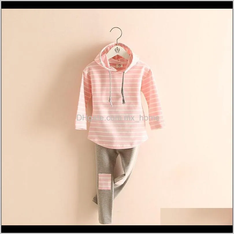 autumn spring 2 3 4 6 7 8 years striped long sleeve cotton hoodies tops+leggings baby kids girl 2pcs outfits clothing sets 201023