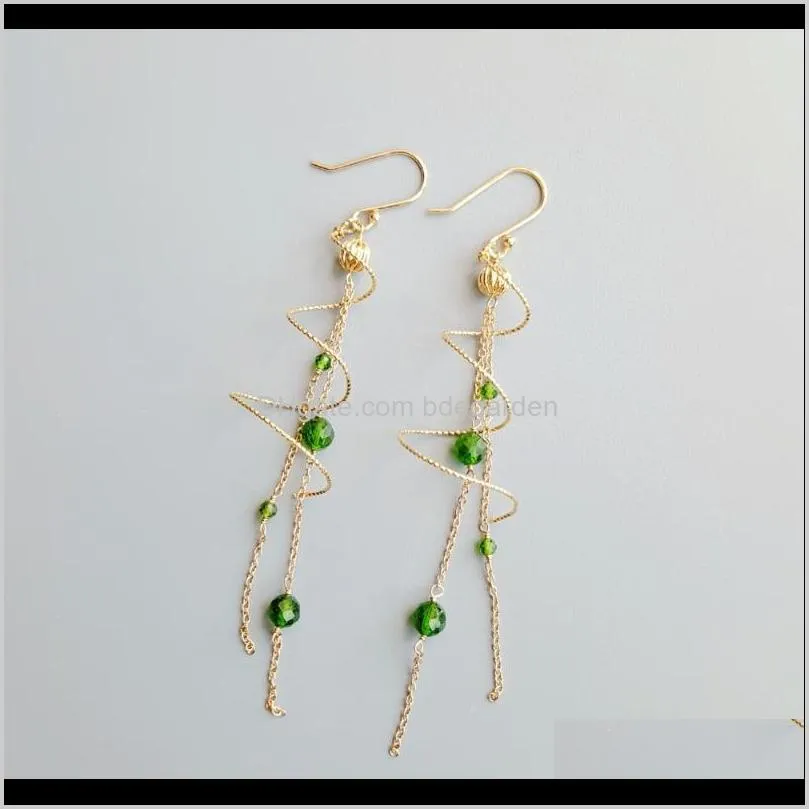 Lii Ji Genuine Diopside Spiral Earrings 925 Sterling Silver Handmade Drop Link Earrings Delicate Jewelry For Women Gift