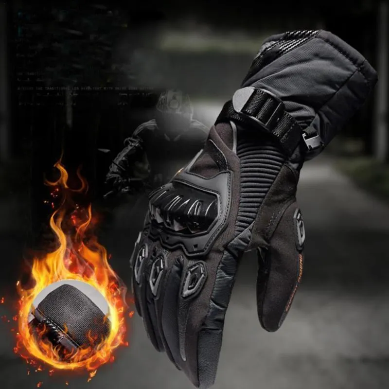 Gants de sport Moto Hiver Cuir Five Fingers Apart Thermique Anti-dérapant Anti-collision Motard Imperméable