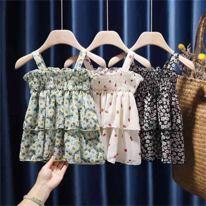 Kinderkleding kinderen zomer sling jurk baby buitenlandse stijl bloemen kant meisje chiffon p4346 210622