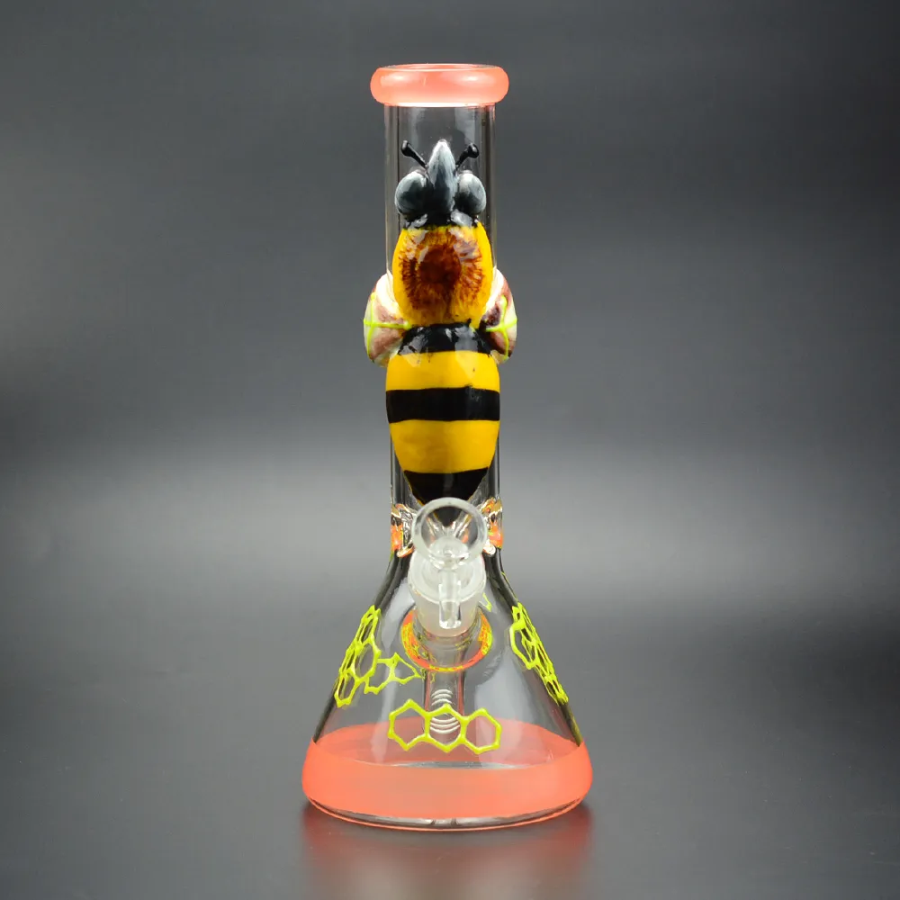 10 "Hookah Handpainted Glass Beaker Bongの発光水道管アイスキャッチャー5mm厚い輝きの太い輝き14-18 mmジョイントボールのダウンシステム