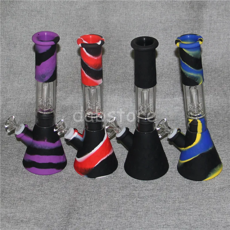 Silicone Water Pipes Silicon Beaker Bongs unbreakable Hookahs Oil Rig bong with SiliconeDownstem & 14mm Glass Bowl