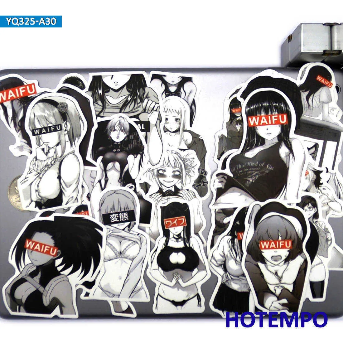 30 stuks sexy anime meisjes zwart wit manga otaku waifu telefoon laptop auto stickers voor notebooks skateboard motorfiets fiets sticker ca2155