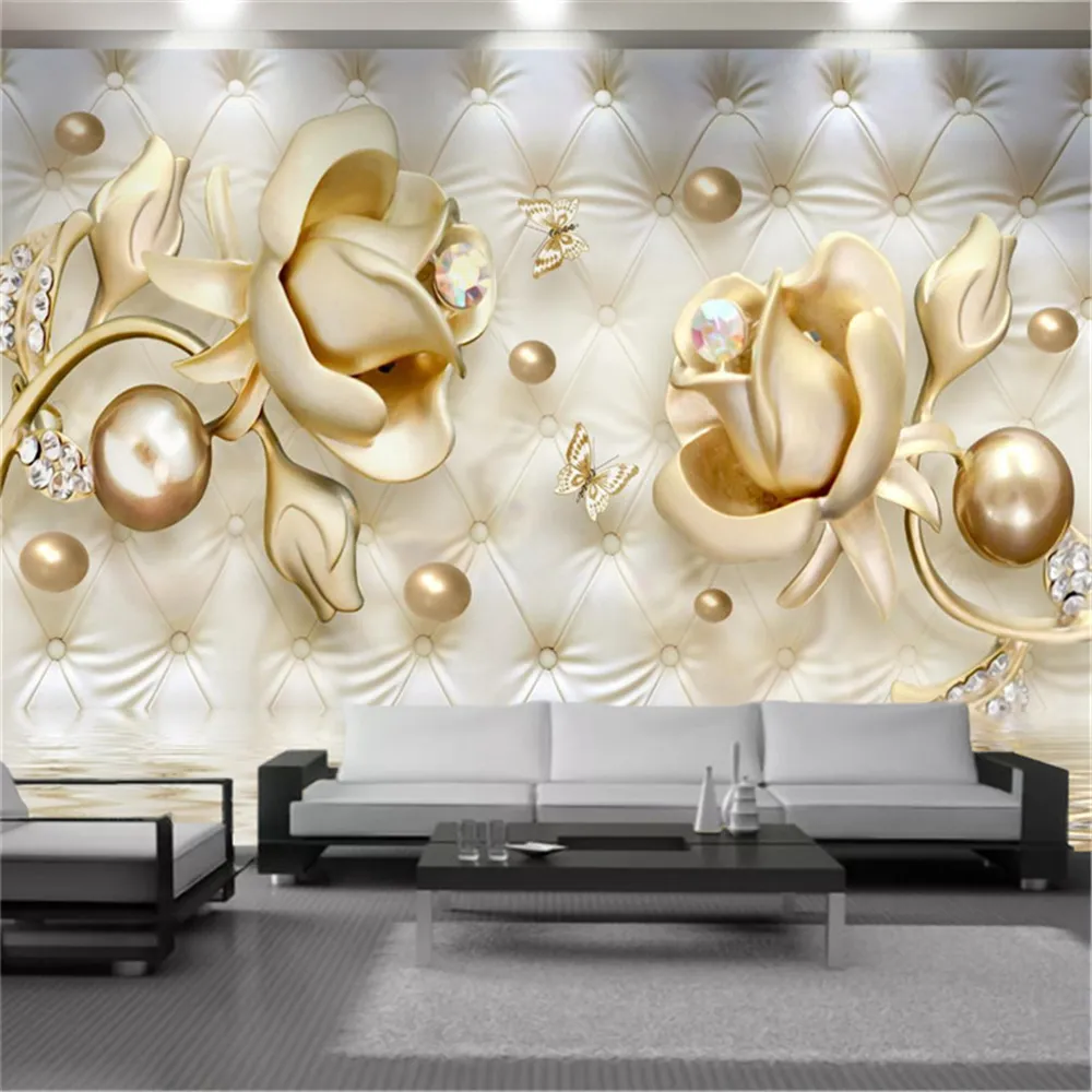 Klassieke 3D luxe behang gouden rose ronde bal sieraden woonkamer tv achtergrond gebonden muurschildering muurschildering wallpapers