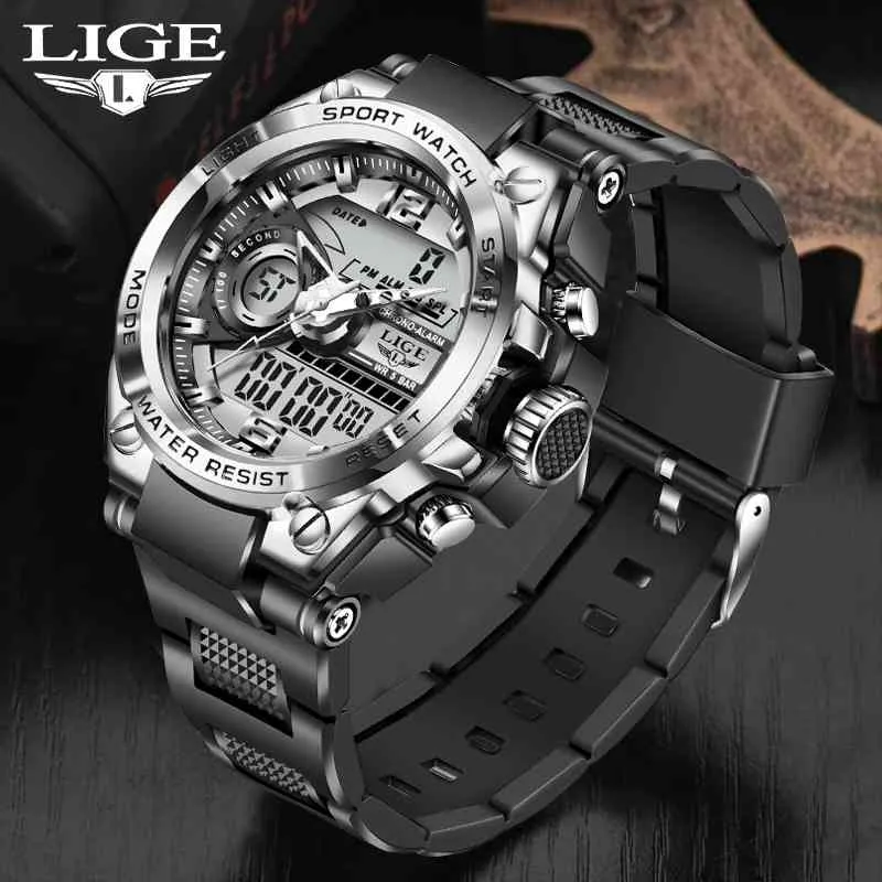 Digital Men Military Watch 30m Vattentät Armbandsur Led Kvarts Klocka Sport Klocka Man Big Watch Men Schock Relogios Masculino Q0524