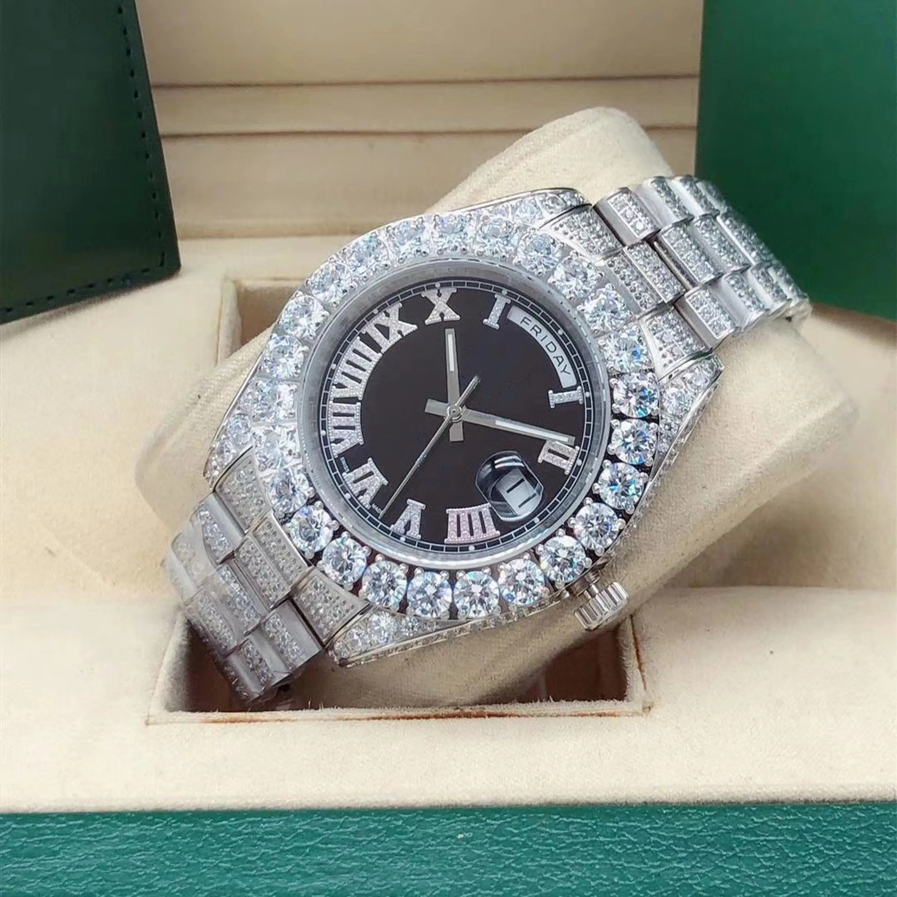 Diamentowe zegarki dla mężczyzn automatyczny ruch luksusowy designerski zegarek zegarek Fashions zegarki ze stali nierdzewnej czarna tarcza szafir szafir