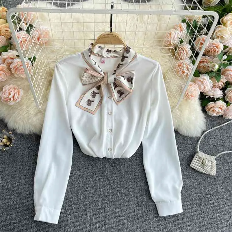 Lente dames blouse vrouwen temperament zijden sjaal kraag blusa slanke all-match shirt GK508 210507