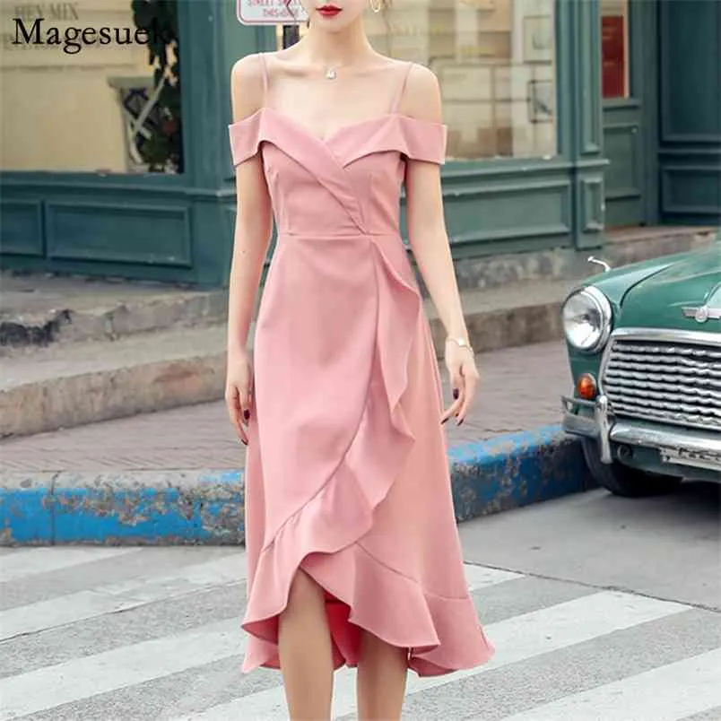 Summer Dress Women Elegant Irregular Backless Sexy Female Party Solid Spaghetti Strap es Woman Robe Femme 9333 210512