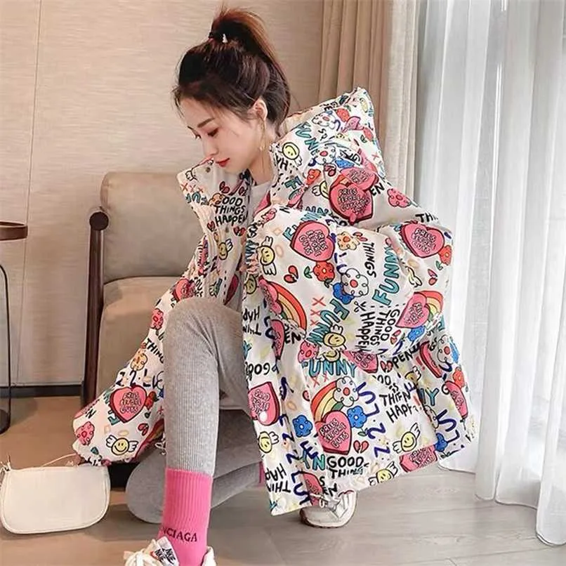 Vinter Kvinnors Jacka Down Cotton Jacket Ladies Korean Loose Tjock Hooded Mid-Length Long-Sleeved Plus Size Warm Parka 211007