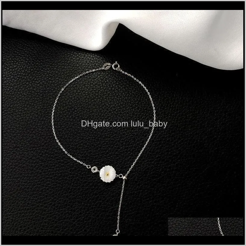 muqi s925 sterling silver shell, small daisy pulling chain, lovely student`s foot ornament in summer, girl`s cool wind