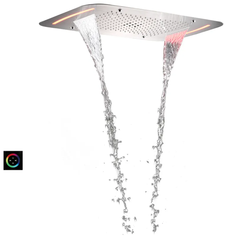 Brushed Nickel 71X43 CM Bathroom Shower Faucets With LED Multi Function Shower Head Waterfall Atomizing Rainfall
