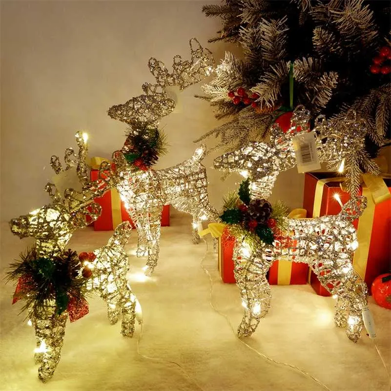 Noël fer renne wapiti lumière LED avec cônes de pin décoration doré argent cerf lampe centre commercial ornements décor à la maison 211109