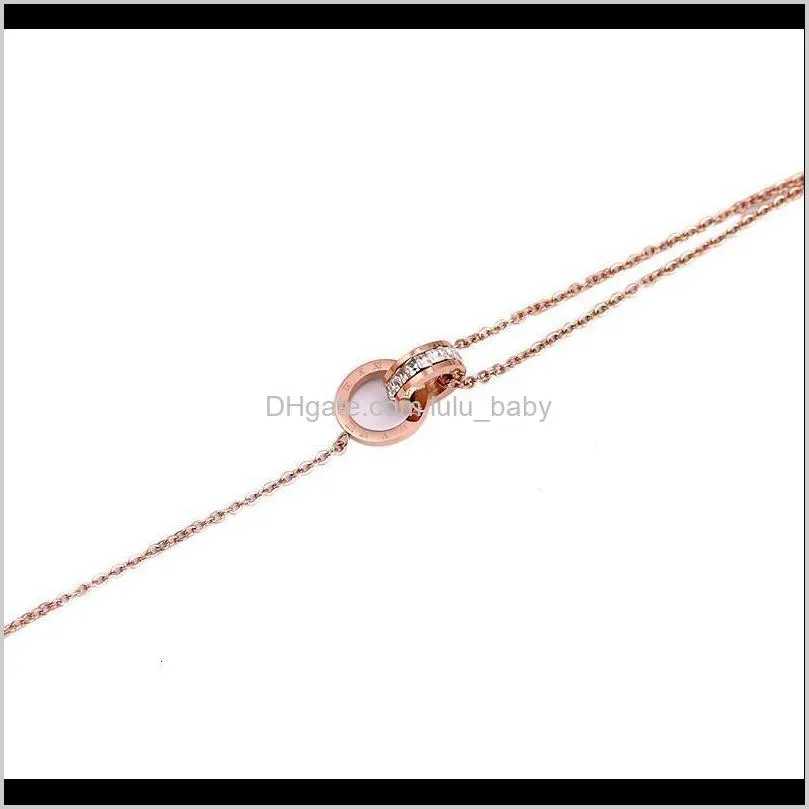 rose gold double ring roman digital white diamond titanium steel anklet female korean version sexy ankle chain student foot jewelry