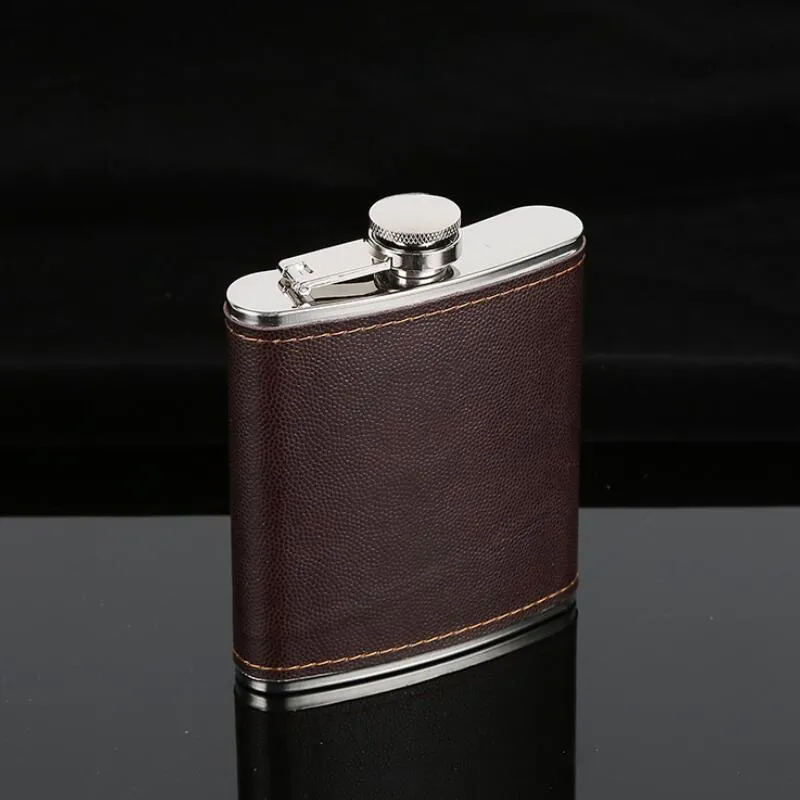 6oz Hip Flasks Leather Whiskey Flagon Leak Proof Stainless Steel Hip Flasks Outdoor Portable Wine Pot Pocket Flask LX4276
