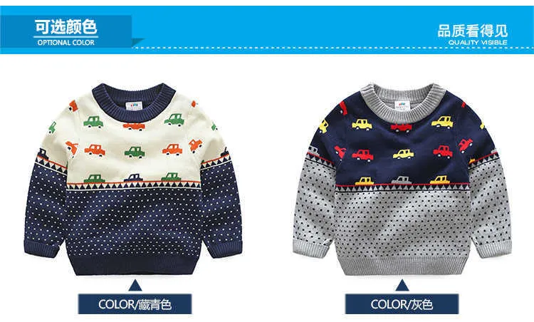  Spring Autumn Winter 2-10 Years Gift O-Neck Knitted School Color Patchwork Cartoon Car Baby Kids Boys Christmas Sweaters (8)