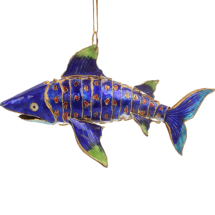 Fancy Sway Cloisonne Enamel Filigree Shark Pendant Ornaments Koppar Inredning Julgran Hängande Dekoration Bag Key Chain Charms