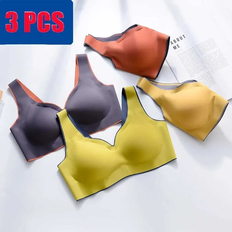 3 Sztuk Latex Seamless Bra Push Up Bralette Bielizna Bras Dla Kobiet Chłodzenie Gathers Szok odporności żeński Intymny Komfortowy biustonosz 210623