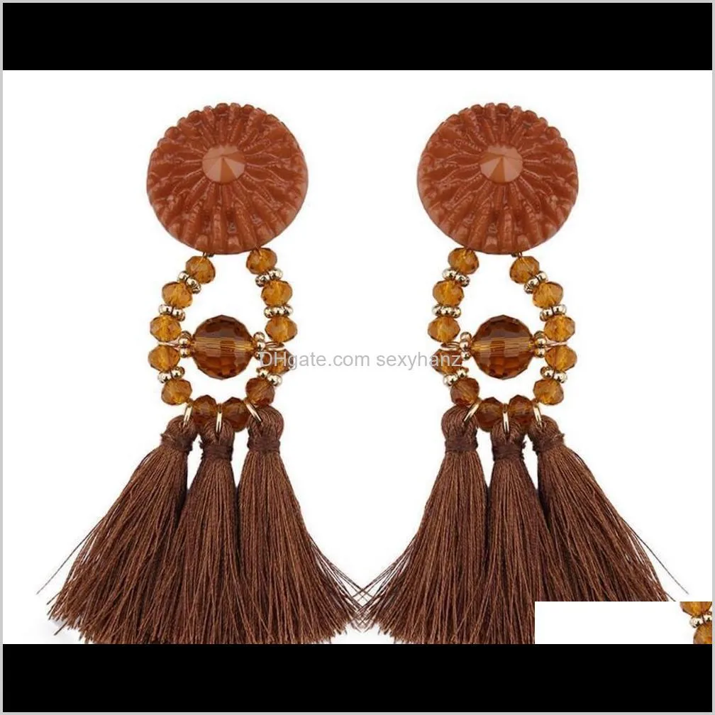 fashion earrings long women`s black crystal bohemian tassel earrings temperament earrings