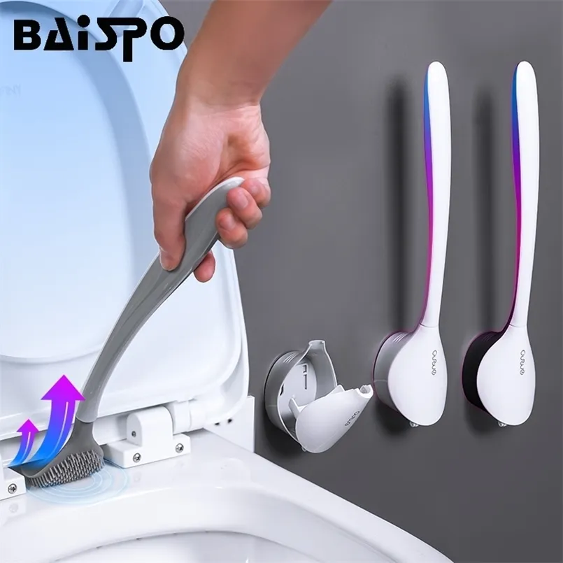 BAISPO Silicone Toilet Brush Punch-free Cleaning Tools For Home TPR Toilet Brush For Bathroom Wall-mount Bathroom Accessories 211215