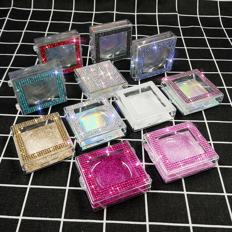 32 couleurs Boîte d'emballage en diamant Boîte de cils Boîtes de tiroir de fenêtre carré de qualité en option de qualité en option 10pcs