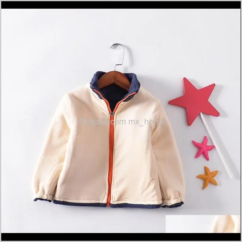 new boys and girls tops double-sided wear children`s stand collar jacket winter children`s wear baby outwear