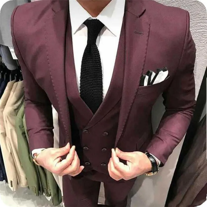 Bonito Groomsmen Um Botão Noivo TuxeDos Notch Homens de Lapela Suits Casamento / Prom / Jantar Homem Blazer (Jacket + Calças + Tie + Vest) W499
