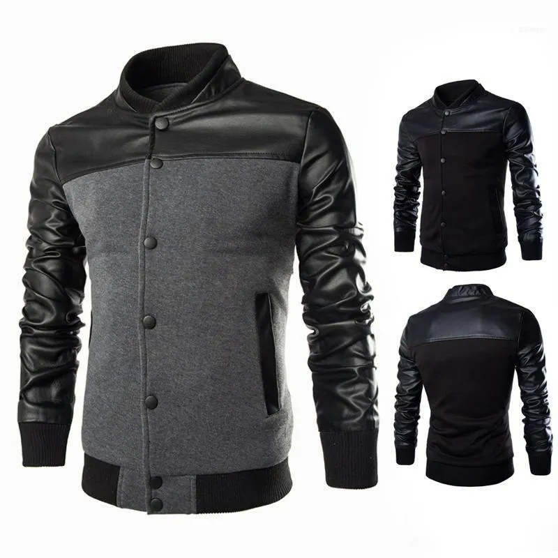 Männer Jacken Leder Männer Jacke Drop Mantel Moto Streetwear Lange Ärmel Bomber Stehen Neck Top Kleidung Plus Größe 3XL1