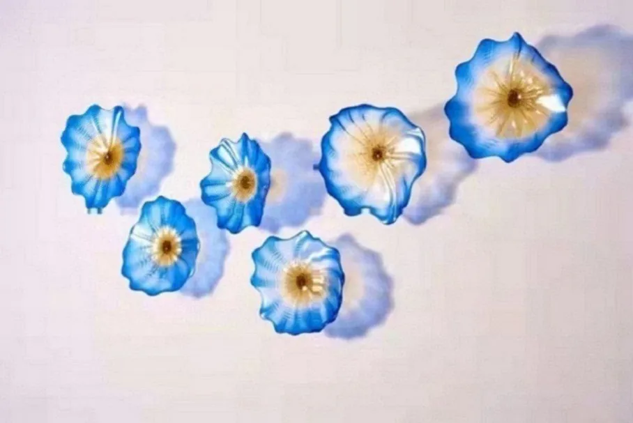 Högkvalitativ blomma platta lampor Konstdekoration 100% handgjorda blåsiga väggplattor handblåst glasljus