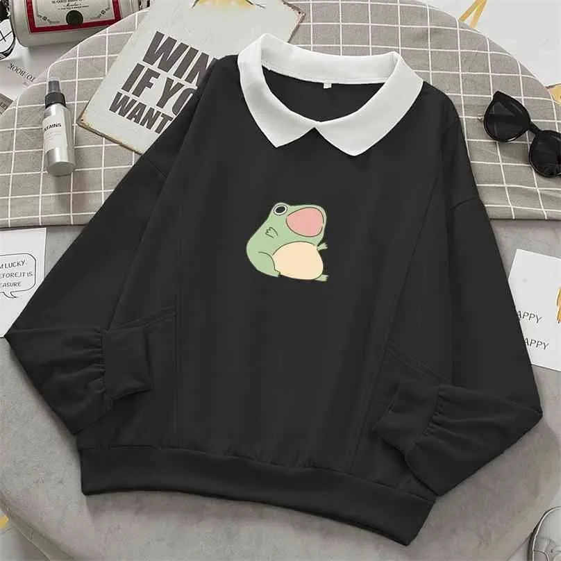 Sapo Swearshirt Gráfico Aesthetic Sofetsize Roupa Harajuku Algodão Algodão  Pulôver Feminino Hoodies com bolso Kawaii Hoodie para meninas 210803